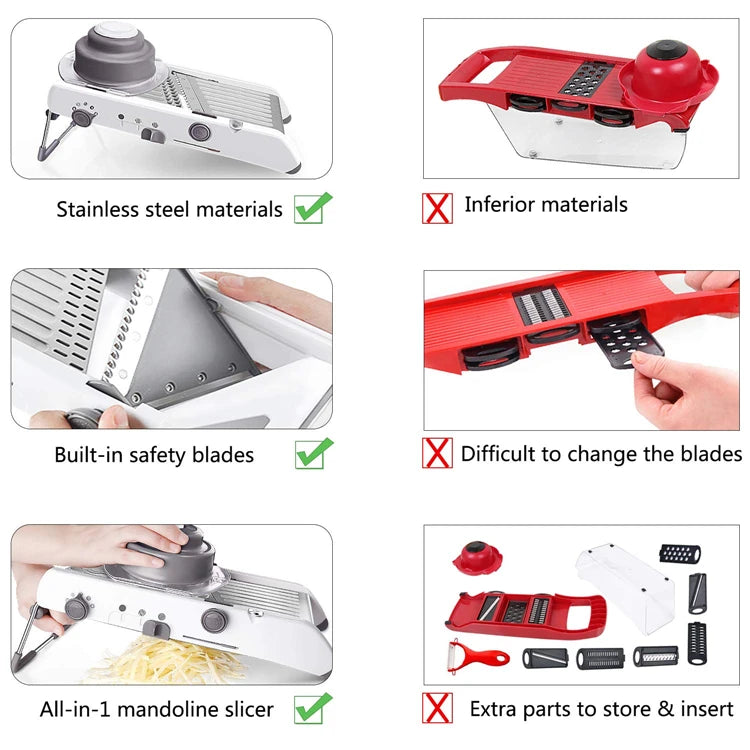 LMETJMA Adjustable 18-in-1 Stainless Steel Mandoline Slicer for Vegetables and Fruits