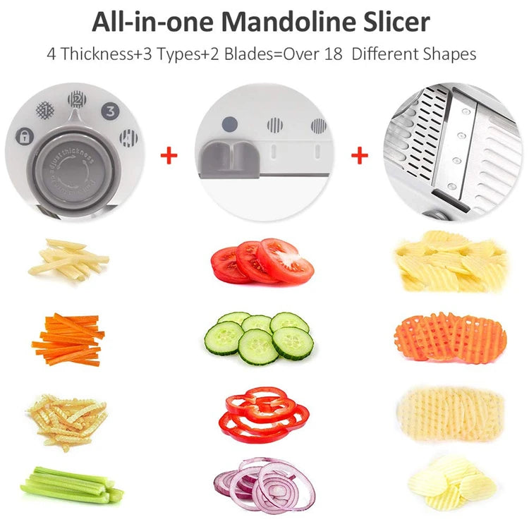 LMETJMA Adjustable 18-in-1 Stainless Steel Mandoline Slicer for Vegetables and Fruits