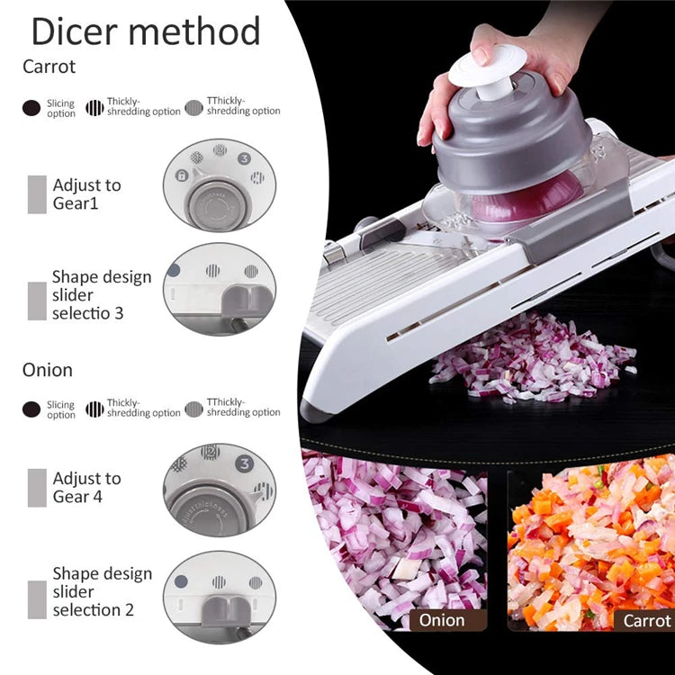 LMETJMA Adjustable 18-in-1 Stainless Steel Mandoline Slicer for Vegetables and Fruits