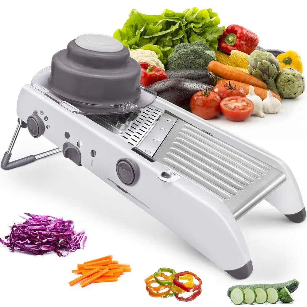 LMETJMA Adjustable 18-in-1 Stainless Steel Mandoline Slicer for Vegetables and Fruits