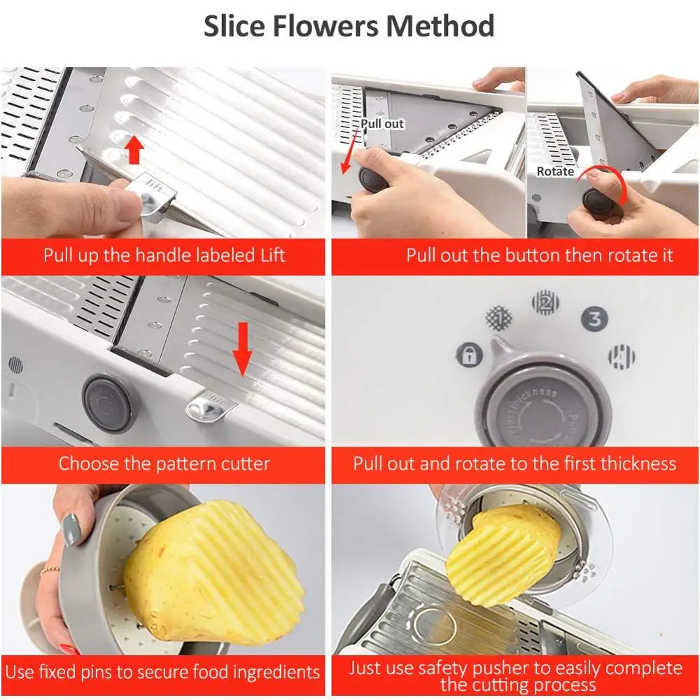 LMETJMA Adjustable 18-in-1 Stainless Steel Mandoline Slicer for Vegetables and Fruits