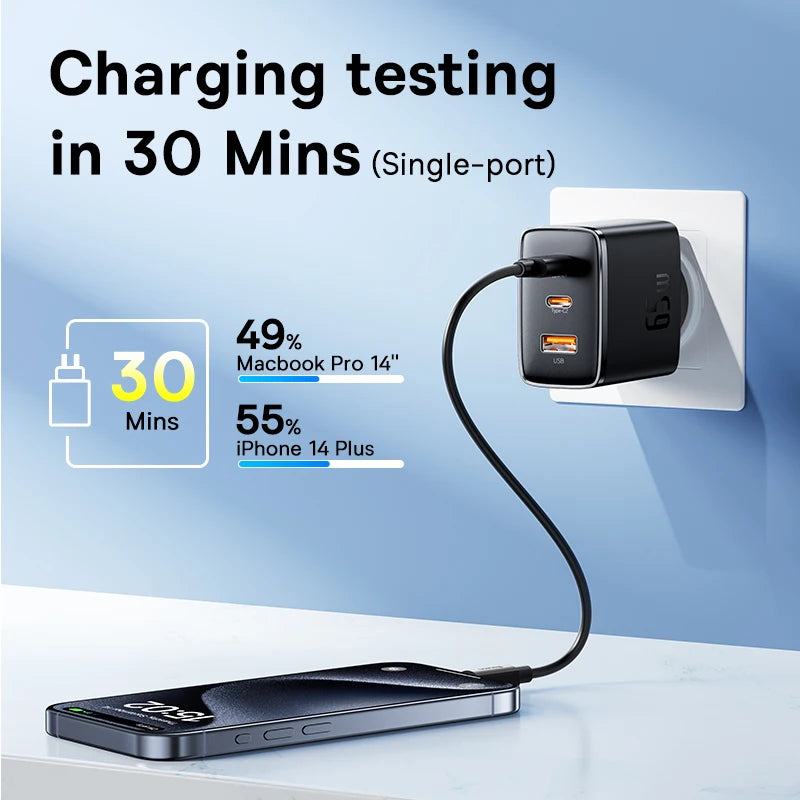 Baseus 65W GaN Charger: The Fast and Versatile Charger for iPhone and Laptops